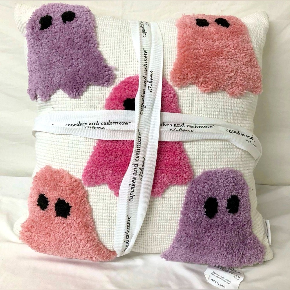 NWT Cupcakes & Cashmere Pink Purple White Needle Punch Ghost Pillow Decor